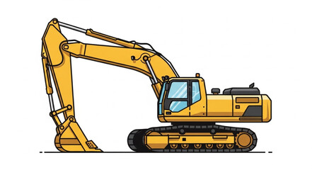 Yellow Excavator Construction Machine Illustration. © ganis