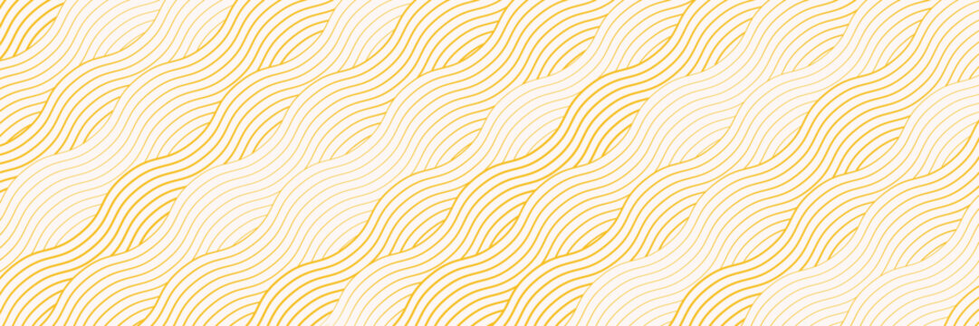 Yellow instant noodle, pasta and spaghetti texture with geometric wavy lines. Ramen, pasta vector pattern.