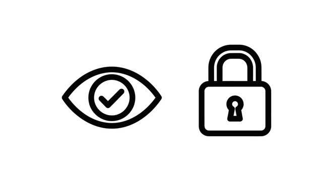 User authentication and security login interface icons featuring eye with checkmark for remember me and padlock for keep me logged in concept in bold minimalist black line art vector