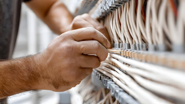 Detailed view of electrical cable preparation showing professional installation technique