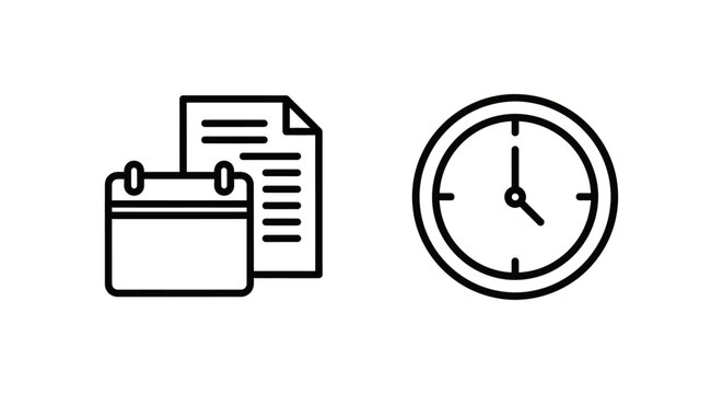 Set of login history icon with document and calendar and timestamp icon with clock face symbol for digital account monitoring and security tracking concepts