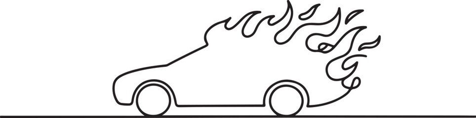 Obraz premium continuous line concept sketch drawing of car fire symbol. One line draw graphic design vector