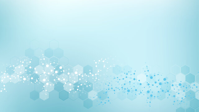 Health care or medical abstract background with hexagons, lines and dots. Scientific innovation banner template concept. Biology and pharmaceutical technology background. Vector illustration.