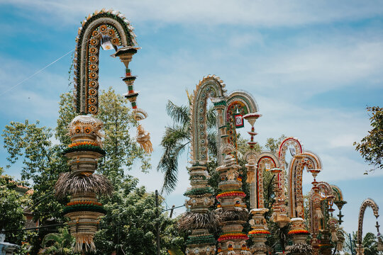 Penjor Balinese Traditional Decorative Bamboo Pole for Galungan Festival in Bali