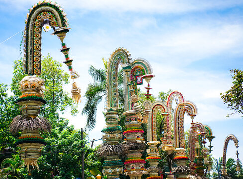 Penjor Balinese Traditional Decorative Bamboo Pole for Galungan Festival in Bali