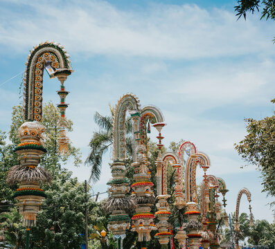 Penjor Balinese Traditional Decorative Bamboo Pole for Galungan Festival in Bali