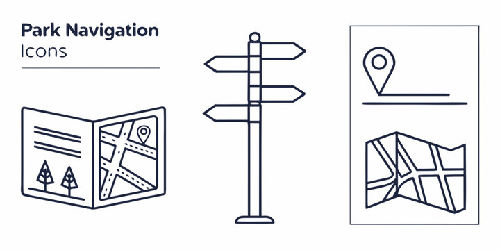 Park navigation with map and signs park navigation map direction location