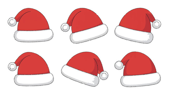 Santa hats in various positions on white background