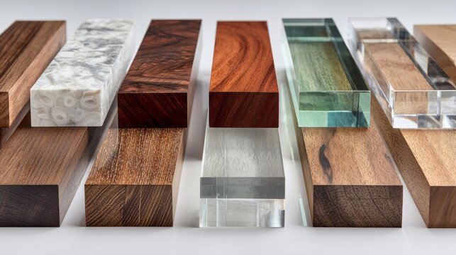 Wood and Clear Material Samples with Distinct Textures