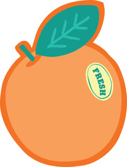 Cute hand-drawn orange fruit with green leaf and fresh sticker in a flat doodle vector style. © Md