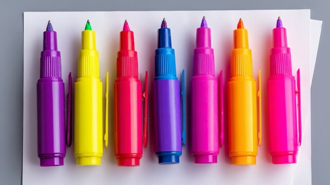 Row of Vibrant Colored Markers for Art and Writing