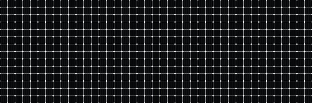 Black solar panel of monocrystalline photovoltaic cells for renewable energy and sustainable power generation, dark industrial pattern of solar module layout, eco technology.