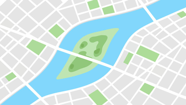 City Map Top View with River Roads and Park Urban Layout