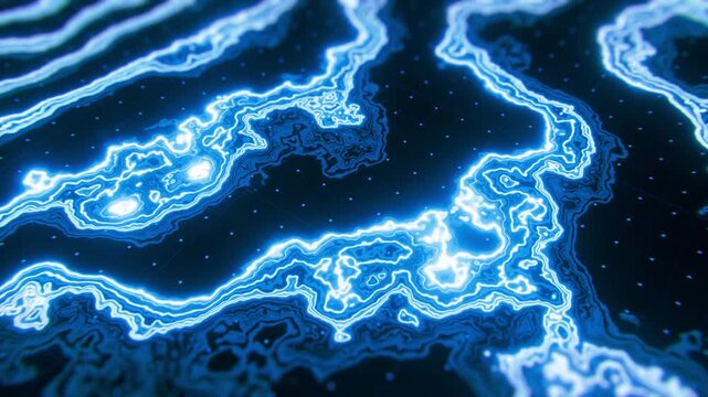 Abstract Blue Technology terrain Background with Light Streaks and Futuristic Interface Design. 3D motion Background. 