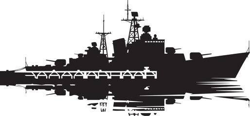 Obraz premium Silhouette of warship vessel illustration vector line art with checkered background