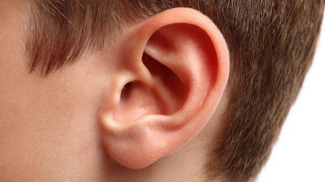 Close-up of a Child's Ear Highlighting the Detail of the Outer Ear Structure and Skin Texture for Educational and Medical Purposes