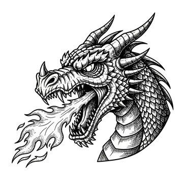 Dragon head with fire breath fierce.