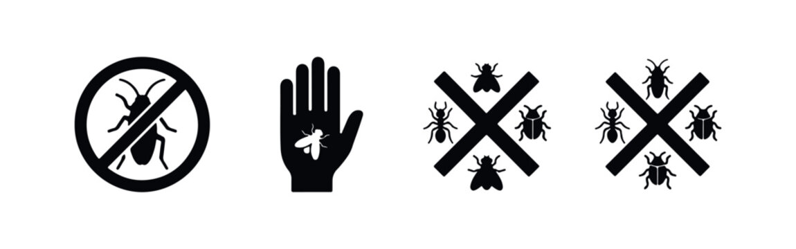 Black Silhouette Icons for Pest Control and Insect Prevention