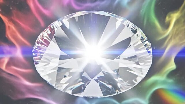 Diamond Brilliance - A Gemstone Surrounded by Rainbow Flames.