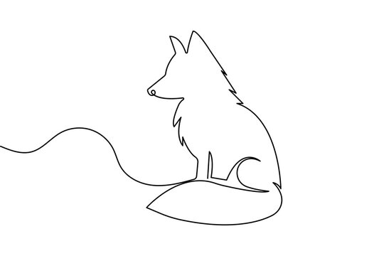 Elegant fox silhouette continuous one line drawing minimalist vector illustration