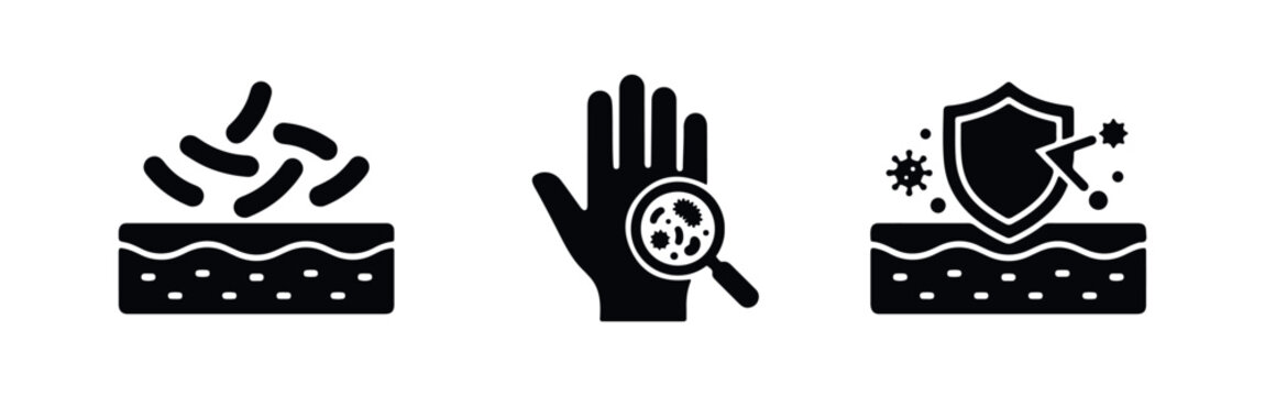 Antibacterial hygiene and skin protection icon set
