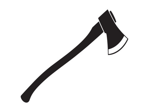 Black axe icon, vector axe symbol, woodcutter tool, logging equipment isolated on White Background