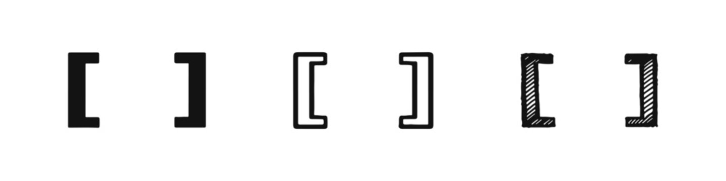 Square Brackets Icon Set in Solid, Outline, and Hand-Drawn Styles.
