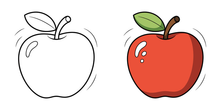 Cartoon illustration of apples with and without color  two fruit icons