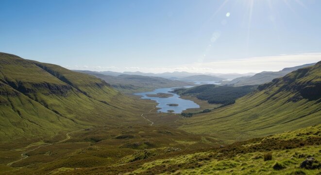 Scenic Valley View of Loch Maree in Scotlands Highlands.