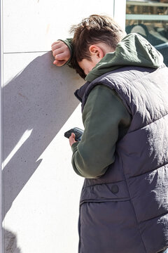 Concept of Depression, bullying through the mobile. Danger of social networks