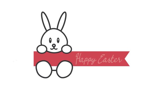 Easter bunny hugged a sign saying:  Happy Easter