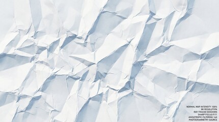 Fototapeta premium Abstract crumpled white paper texture, intricate folds and shadows