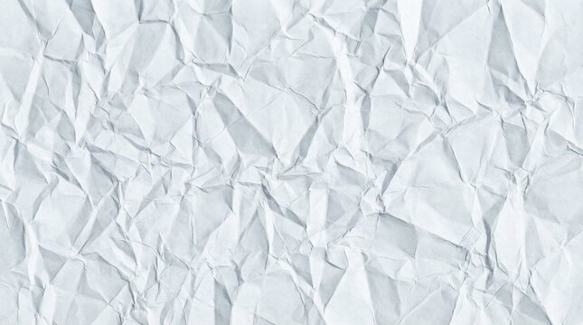 Abstract crumpled white paper texture with intricate folds and subtle blue-gray highlights
