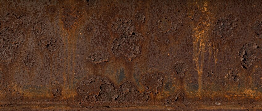 High resolution detailed texture of a rust covered iron beam from an old bridge exhibiting complex patterns of corrosion and decay