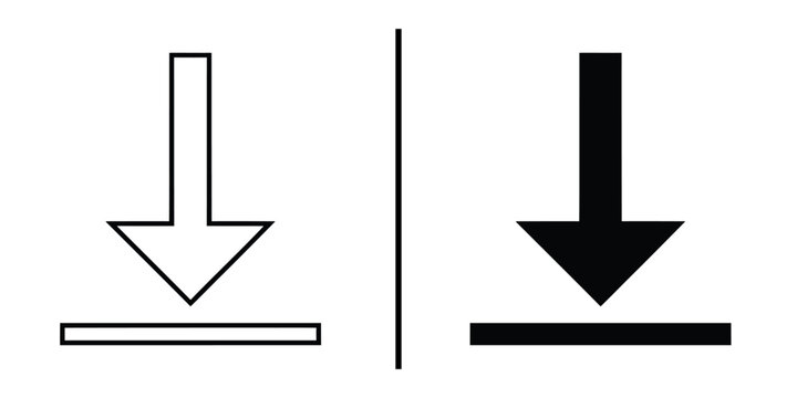 Simple Download Arrow Symbol with Horizontal Line Vector Set.