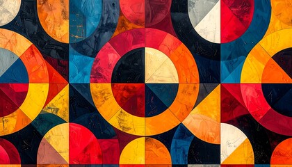 Fototapeta premium Colorful Abstract Geometric Circles - Modern Street Art Pattern with Bold Colors and Textured Surface