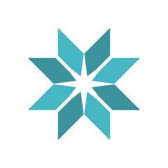 Obraz premium The image is a flat logo design of an eight-pointed star in white and teal color combination. The logo looks nice and clean on a white background. 