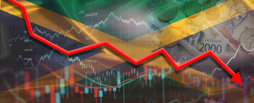 Jamaican financial crisis on economic graph. Financial fall of Jamaica on economy market