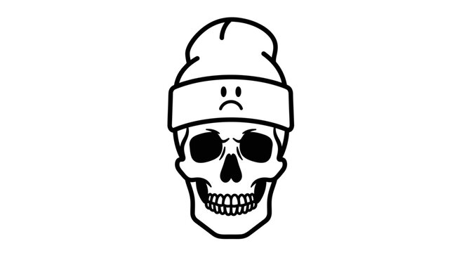 Black and white skull with beanie simple illustration graphic design