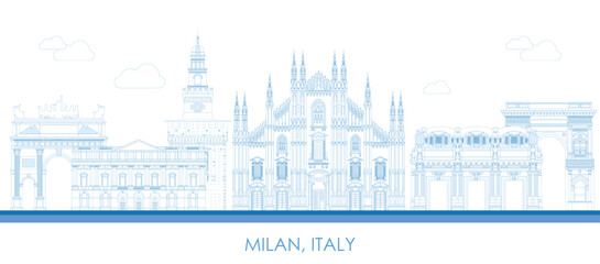 Naklejka premium Outline Skyline panorama of city of Milan, Italy - vector illustration