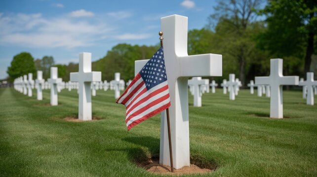 Happy memorial day honoring heroes at arlington national cemetery with american flags