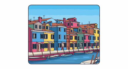 Fototapeta premium Colorful buildings line a canal with boats docked along the waterfront