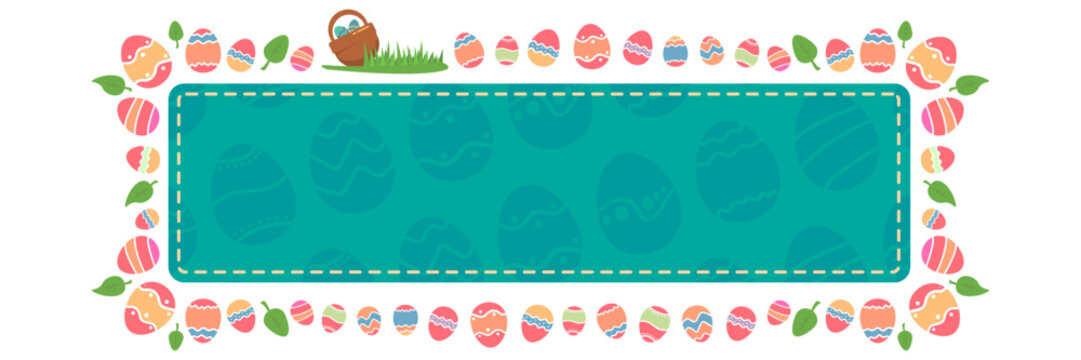 Turquoise Happy Easter day speech bubble with color eggs. Holy Easter day banner, poster, social media post layout, quiz backdrop, square banner design template set. abstract blue shape with eggs