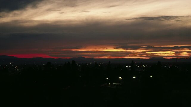 Sunset over the mountains in the suburbs of Los Angeles 
