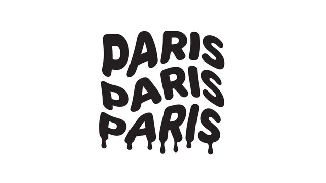 Text dripping black word Paris repeated three times in a vertical stack for graphic design. featuring letters, font, typography with repetition and