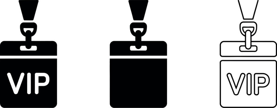VIP badge ID card with lanyard icon set representing premium event access, exclusive passes, and membership vector illustration