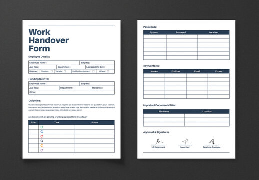Work Handover Form Template