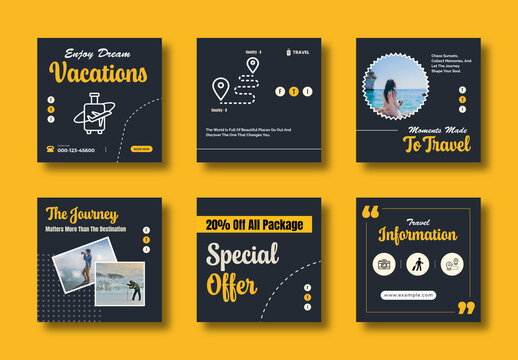 Modern Tour And Vacation Promotion Travel Social Media Post Template Design