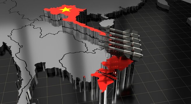 Vietnam - missiles on country map and flag - 3D illustration