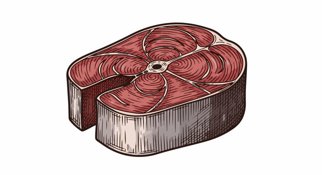 Detailed illustration of a thick, raw steak cut with marbled texture